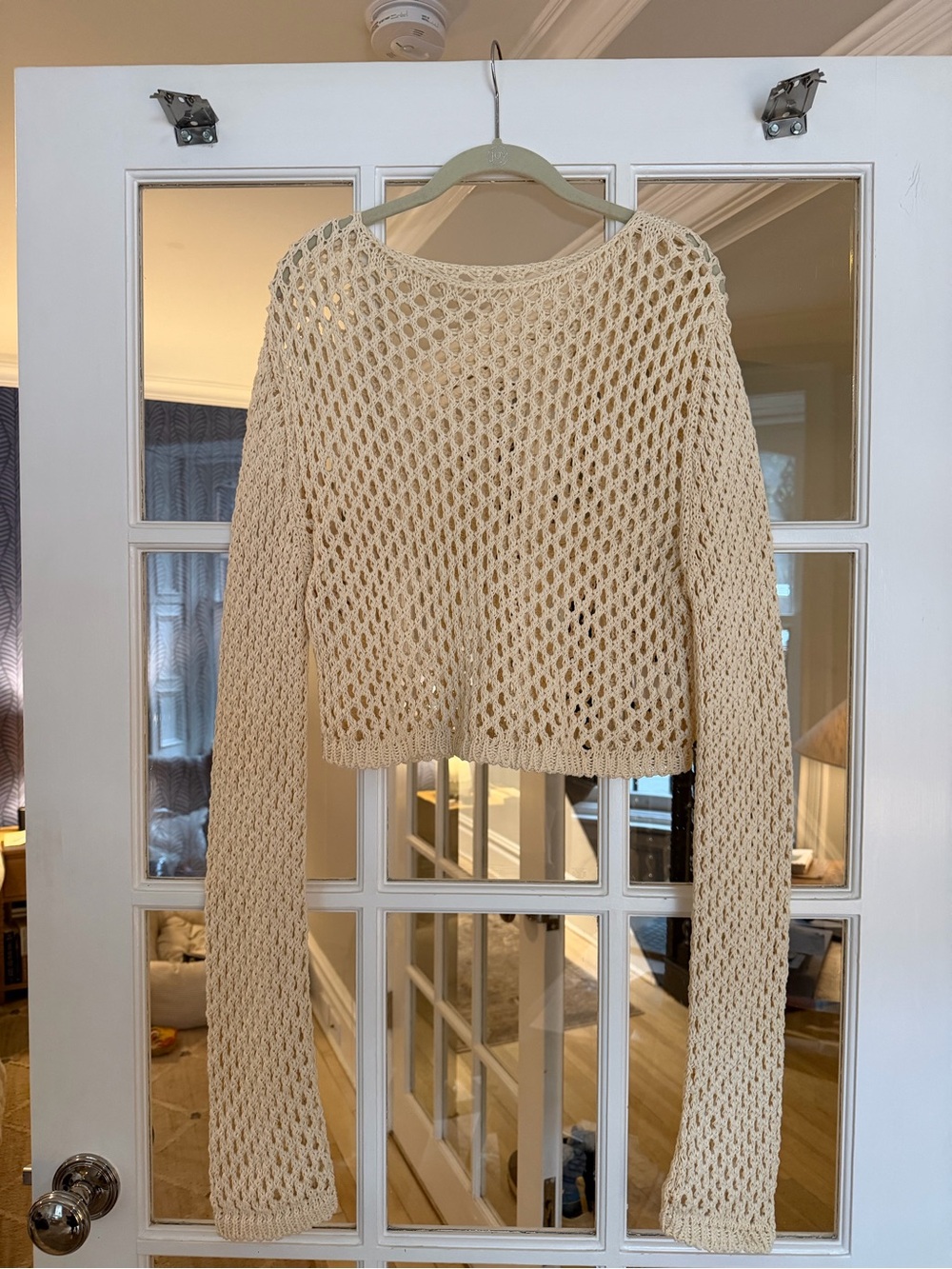 The Frankie Shop Open-Knit Cropped Sweater in Cream
